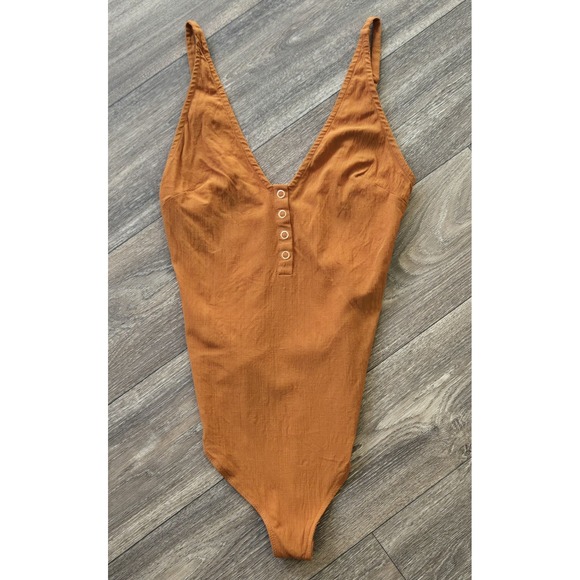 Free People‎ Intimately Thong Bodysuit In Deep Orange With Snaps Women's Size... - Picture 1 of 7